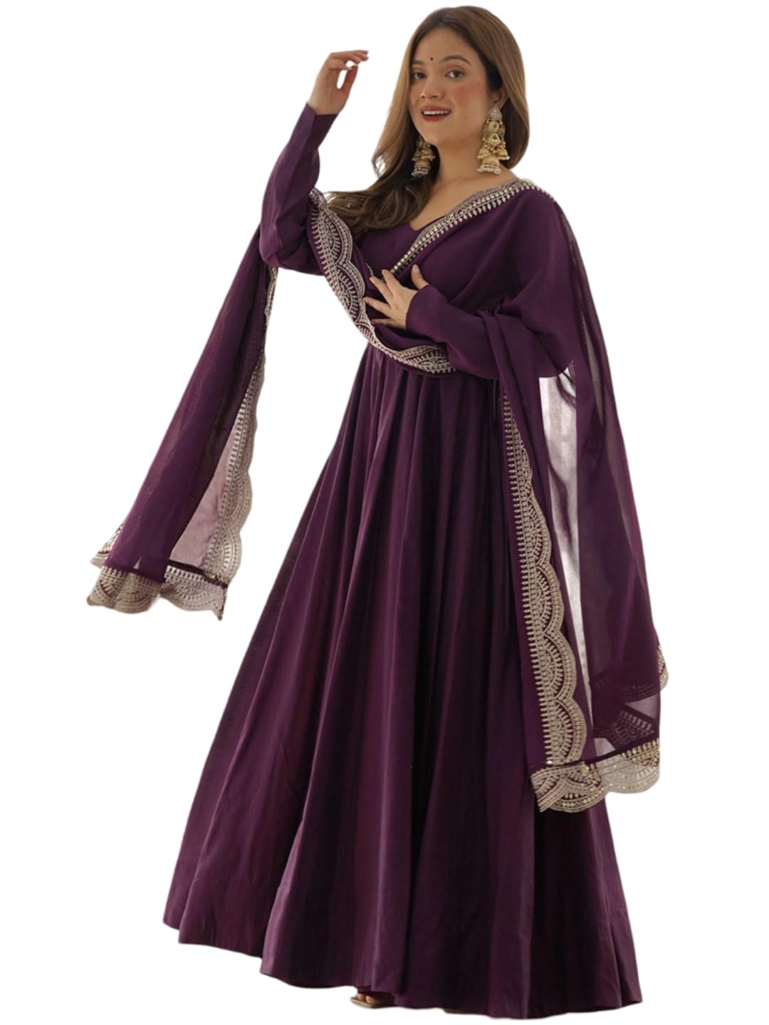 Version 1.0.0 KEDARFAB Women's Georgette Anarkali Designer Gown with Dupatta Set - Image 1