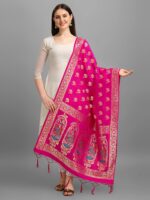 DEVANGI Women's Woven Banarasi Silk Zari Dupatta/Chunni, Width 1 Meter, Length 2.5 Meter - Image 4