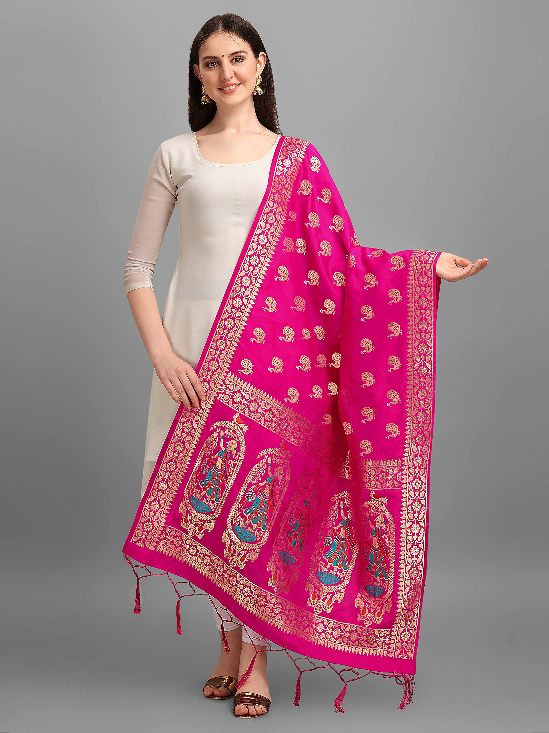Version 1.0.0 DEVANGI Women's Woven Banarasi Silk Zari Dupatta/Chunni, Width 1 Meter, Length 2.5 Meter - Image 4