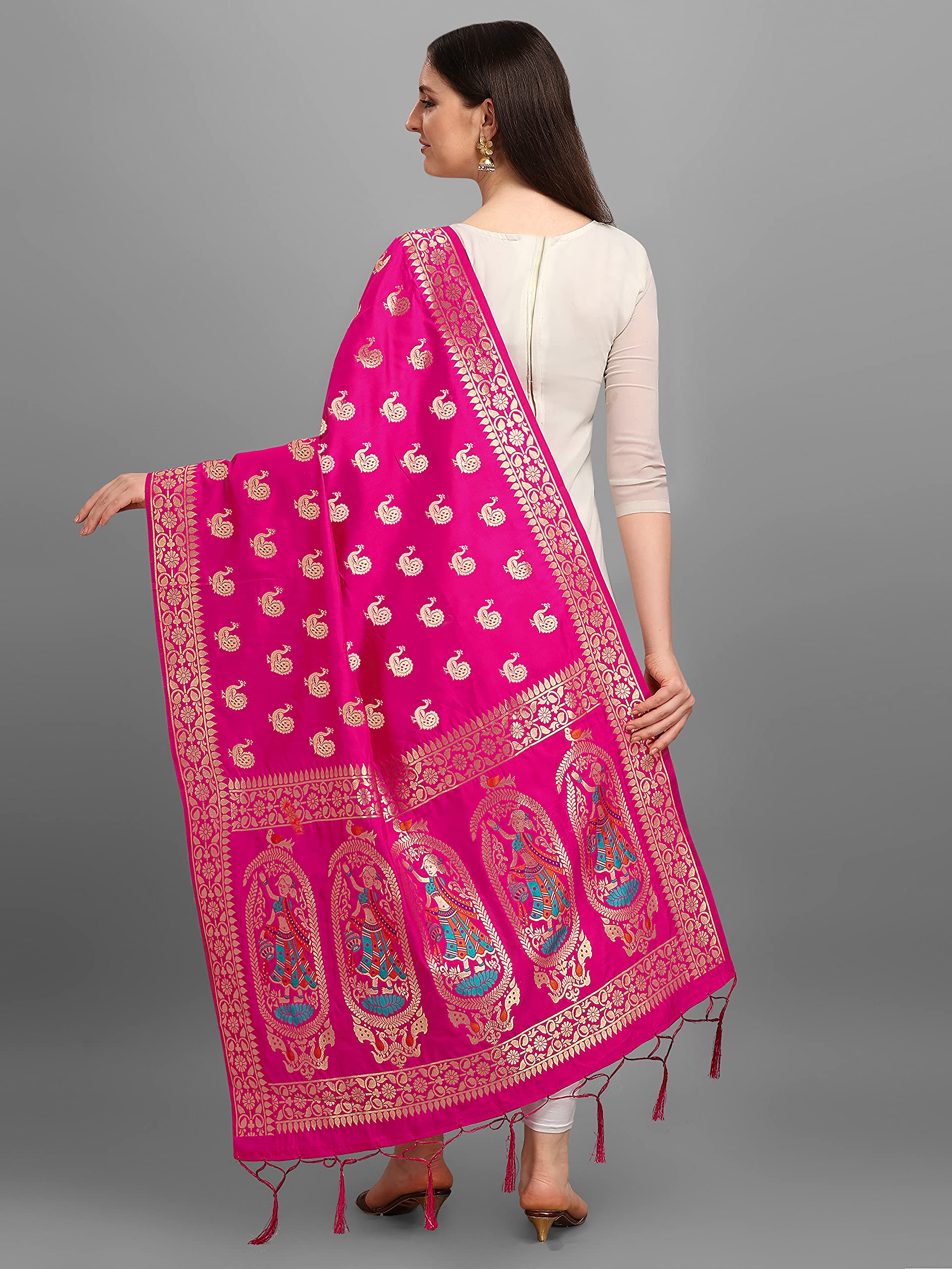 Version 1.0.0 DEVANGI Women's Woven Banarasi Silk Zari Dupatta/Chunni, Width 1 Meter, Length 2.5 Meter - Image 5