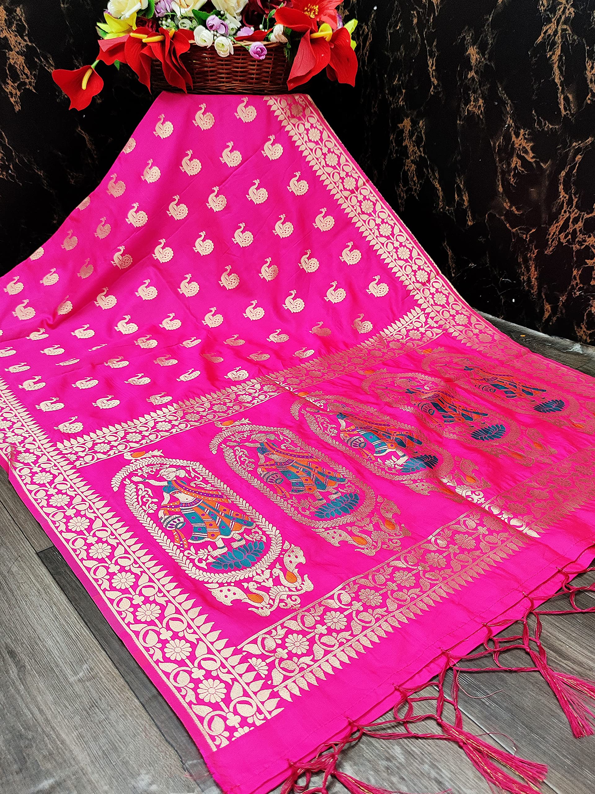 Version 1.0.0 DEVANGI Women's Woven Banarasi Silk Zari Dupatta/Chunni, Width 1 Meter, Length 2.5 Meter - Image 2