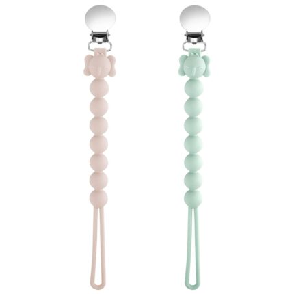 Inralimot Premium Baby Silicone Pacifier Clips | Safe and Stylish Holder With One-Piece Beads for Baby Boys and Girls | Set of 2 | Newborn | Green & Peach