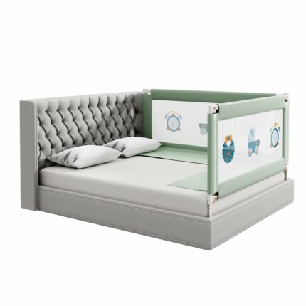 Kids Station Comfy Baby Safety Bed Rail - Foldable and with Anti-Suffocation Cloth - Portable Kids Bed Rail Safeguard Fence with 28 Adjustable Height - 6.6ftx6ft or 200x180cm (2 Sides, Green)