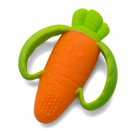 BitFeex Infant Silicone Good Bites Textured Carrot Teether 6 To 12 Months With Storage Case,Bpa Free Teething Toy For Babies With Textured Surface For Soothing Gums. Babies 0-6 Months 100% Food Grade