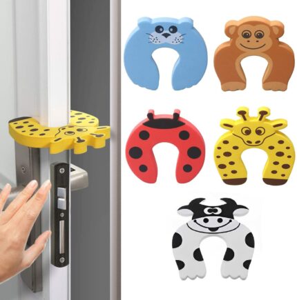 SYGA 5 Pcs Children Safety Door Pinch Guard,Door Slam Stopper Soft Foam Door Stopper,Prevents Finger Pinch Injuries &Child or Pet from Getting Locked in Room,Colorful Cartoon Animal Cushion-Muticolor