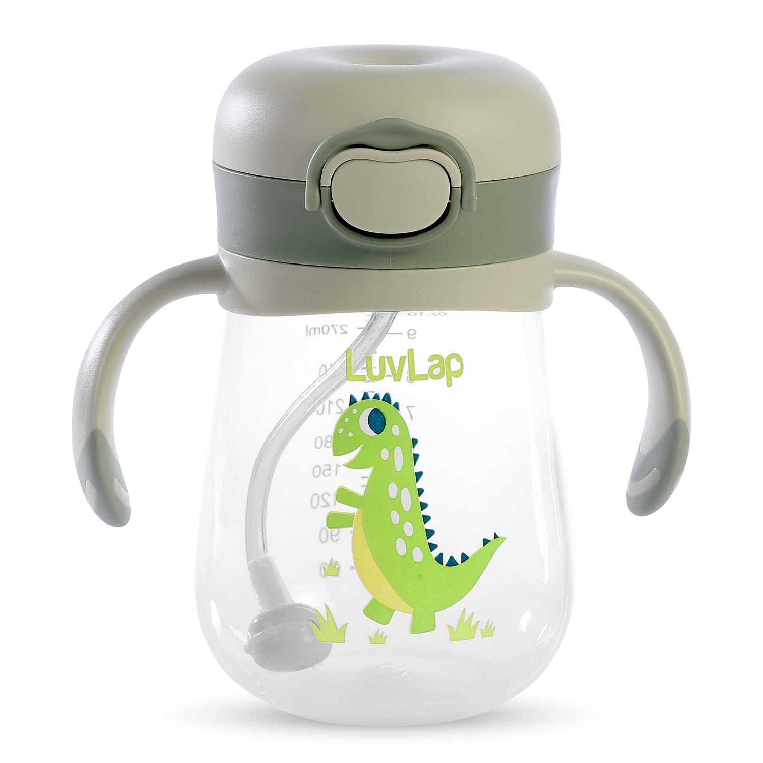 Version 1.0.0 LuvLap Baby Bite Resistant Soft Silicone Straw Sipper Cup with Handle, with Weighted Straw, Sippy Cup with Anti Spill Lock, BPA Free, 6m+, 300 ml, Green - Image 1