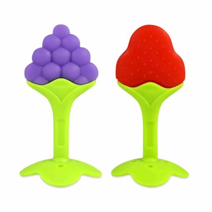 GLUN? Silicone Baby Teething Fruit Shape Toy for 0-12 Months, 2 Piece BPA Free Silicone Soothing Teether Soft & Safe Gum Relief Toy Pack of 2