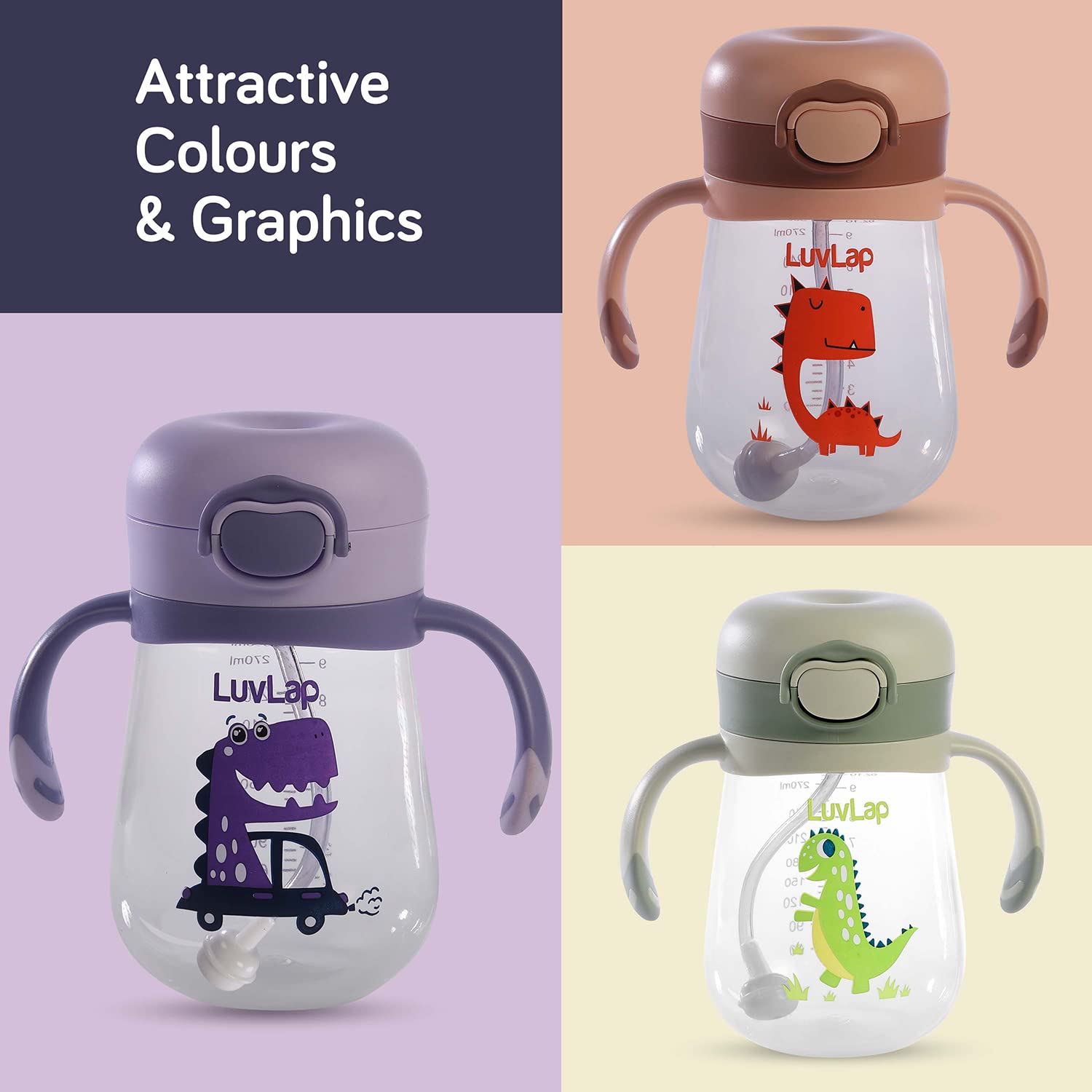 Version 1.0.0 LuvLap Baby Bite Resistant Soft Silicone Straw Sipper Cup with Handle, with Weighted Straw, Sippy Cup with Anti Spill Lock, BPA Free, 6m+, 300 ml, Green - Image 6