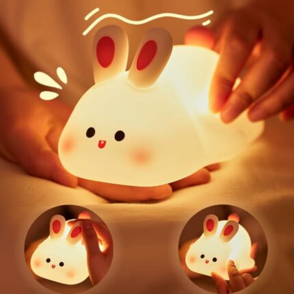One94Store Kids Cute Little Rabbit Night Light Touch Silicone Animal Night Lamp | Rechargeable LED Bedside Lamp for Children's Bedroom | Ideal Gift for Boys, Girls, Toddlers, and Nursery
