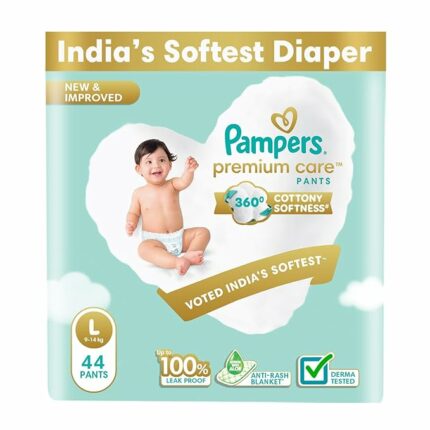 Pampers Premium Care Pant Style Baby Diapers | Large (L size) | 44 Count | Voted India's Softest | All-in-1 with 360 Cottony Softness Diapers | 9-14kg