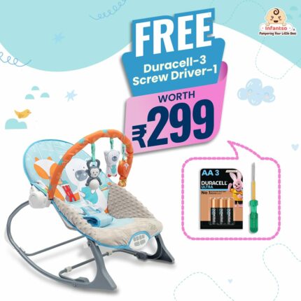 INFANTSO Baby Rocker & Bouncer for 0 to 2 Years (Blue), Portable Rocker for Newborn with Mosquito Net, Calming Vibrations, Soft Music & Hanging Toys