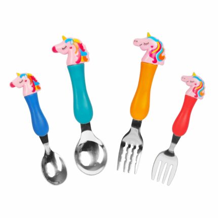 VGRASSP Unicorn Family Baby Spoon and Fork Cutlery for Babies and Kids - Stainless Steel (304) Tableware Set with Comfortable Handle for Boys and Girls