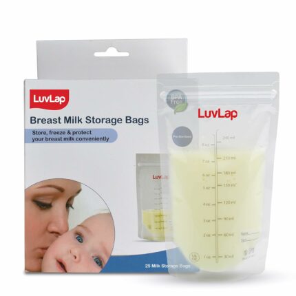 LuvLap Baby Breast Milk Storage Bags (Pack of 25), BPA Free Disposable Milk Freezer Bags for Breast Feeding, Transparent