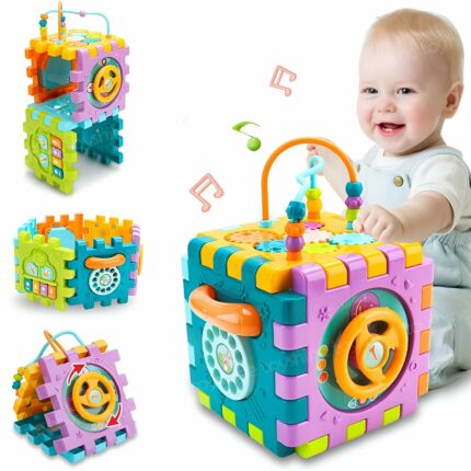 Toyshine 6 in 1 Educational Shape Sorter Baby Activity Cube Montessori Toy Gift for Babies 6-18 Months, Multicolor