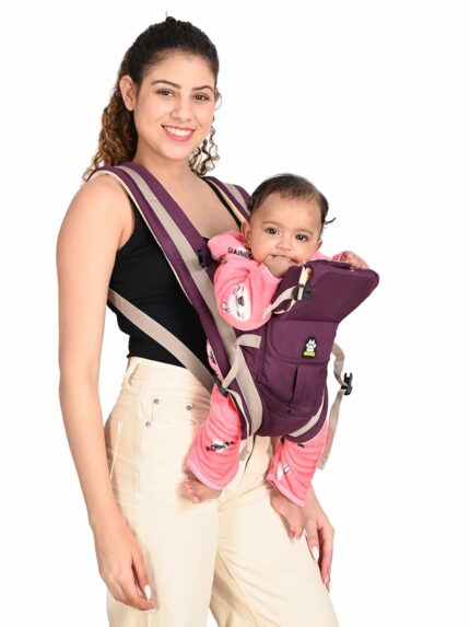 MEWZ Baby Carrier for New Born | Baby Carry Bags for 0 to 2 Years | 4-in-1 Ergonomic Kangaroo Sling with Head Support, Breathable Fabric & Lumbar Support Belt to Prevent Back Pain (Wine)