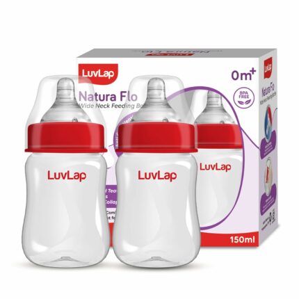LuvLap Anti-Colic Wide Neck Natura Flo Baby Feeding Bottle, 150ml (Pack of 2), New Born / Infants / Toddler upto 3 years, BPA Free