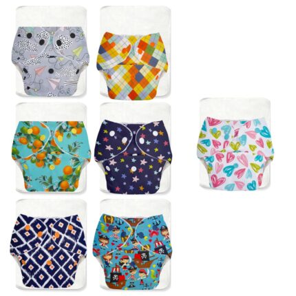 SuperBottoms BASIC Cloth Diaper | Side Leakage Proof Reusable Cloth Diaper with Quick Dry UltraThin pads|Freesize, Rash Free,for Kids 0-3 Yrs|Stay Dry & Lasts up to 3Hrs - (Assorted) (Basic Pack of 7)