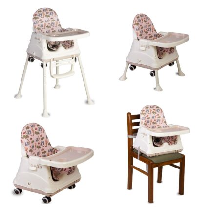 LuvLap High Chair for Baby/Kids, Toddler Feeding Booster Seat with Wheels, 3 Height adjustments, With Cushion, 6 month to 3 years, Portable (Pink)