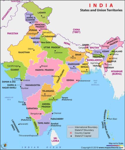 New India Political Wall Map - Printed on Vinyl (27.5" W x 32.6" H)