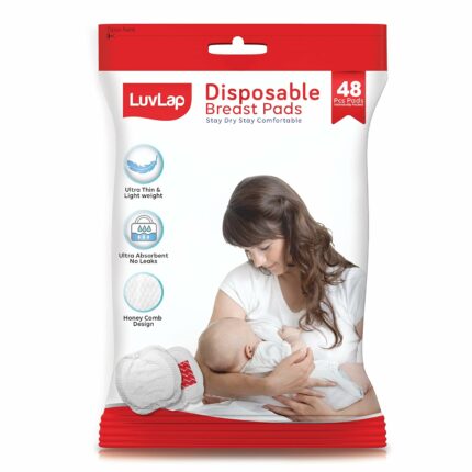 LuvLap Ultra Thin Honeycomb Nursing Breast Pads, 48pcs, Disposable Maternity Pads, Highly Absorbent & Soft, Discreet Fit Breastfeeding pad, New Resealable Pack